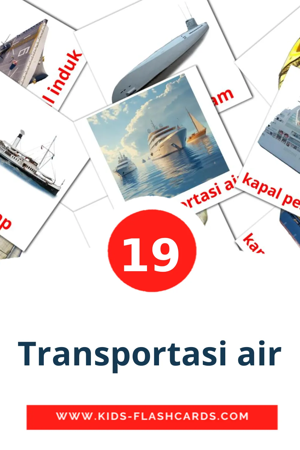 19 cartes illustrées de Transportasi air pour la maternelle en indonésien