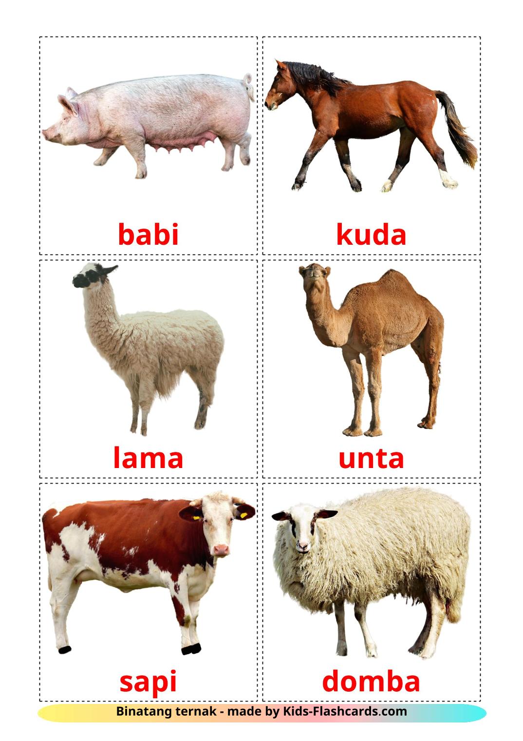 Farm animals - 15 Free Printable indonesian Flashcards 