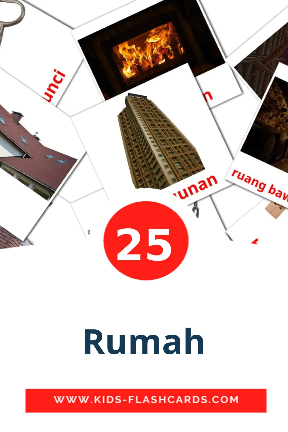 25 cartes illustrées de Rumah pour la maternelle en indonésien