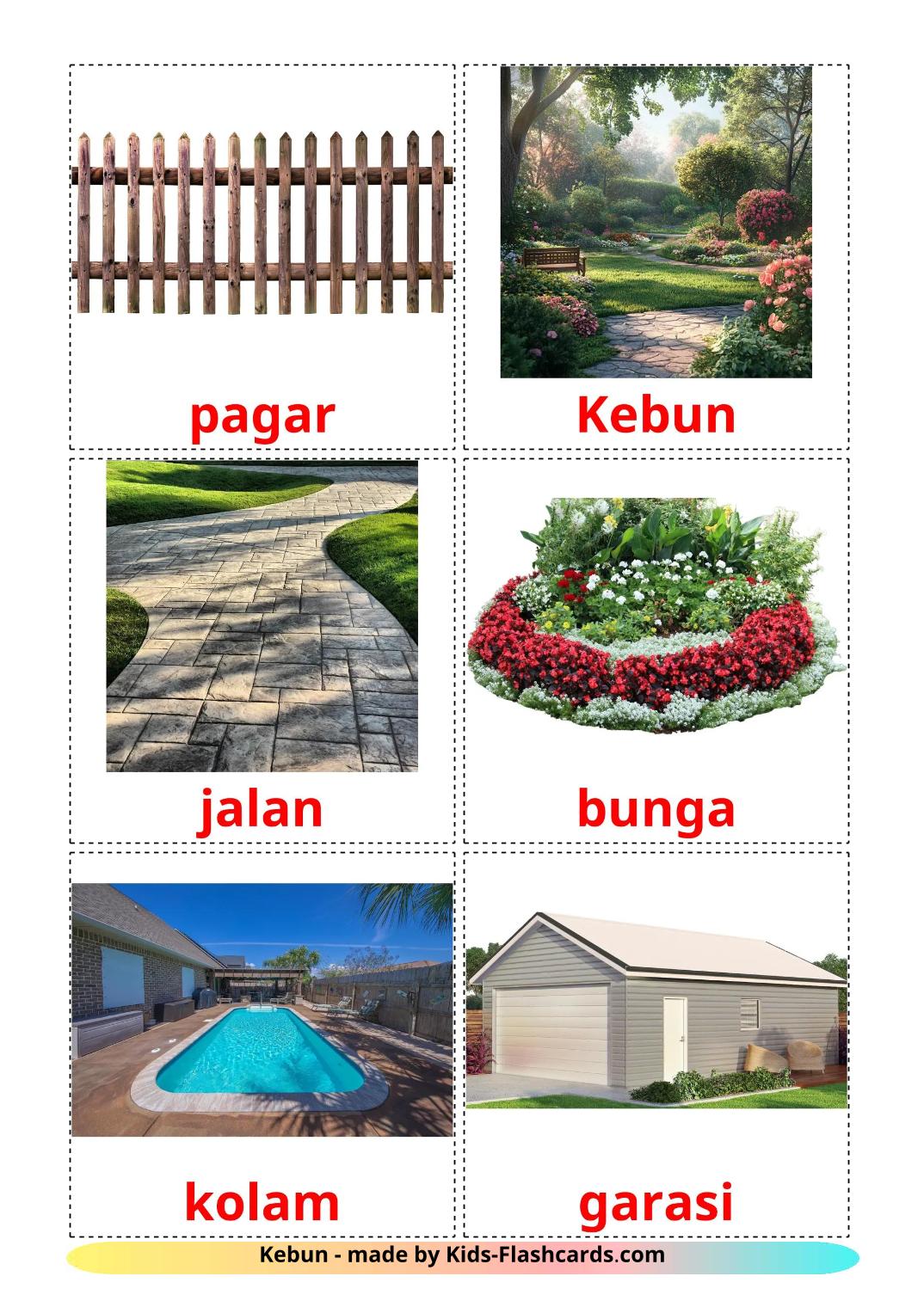 Jardin - 19 Flashcards indonésien imprimables gratuitement