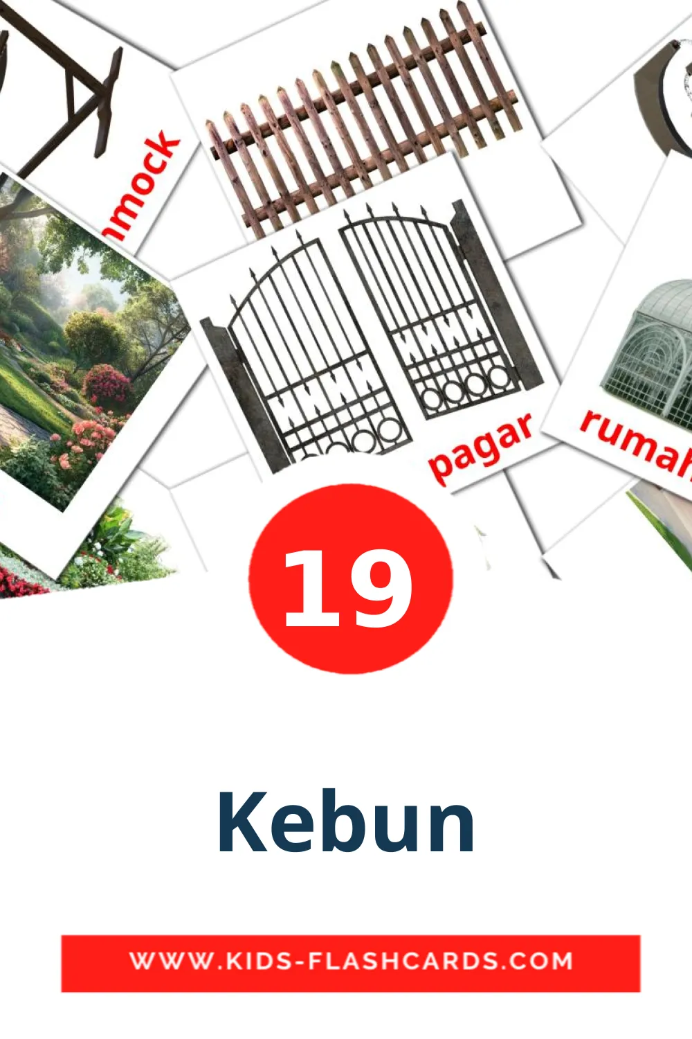 19 cartes illustrées de Kebun pour la maternelle en indonésien