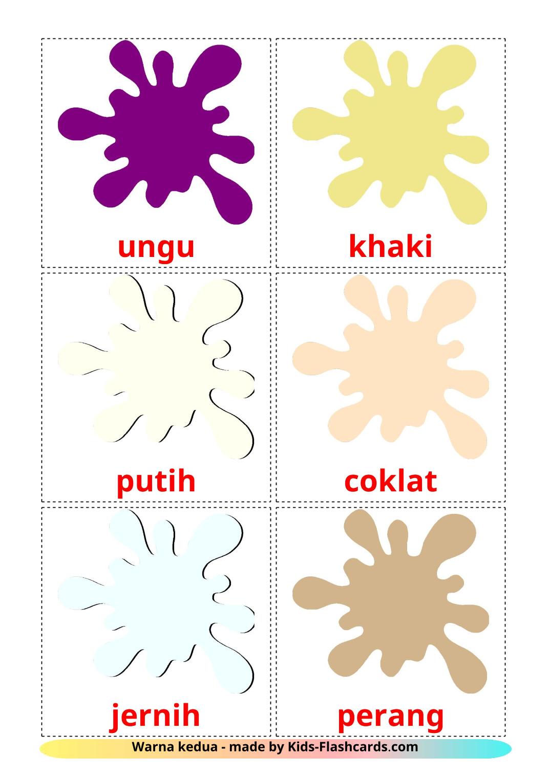 Colores secundarios - 20 fichas de indonesio para imprimir gratis 