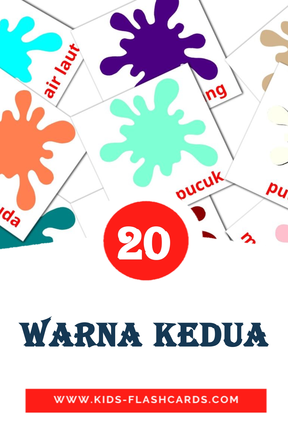 20 cartes illustrées de Warna kedua pour la maternelle en indonésien