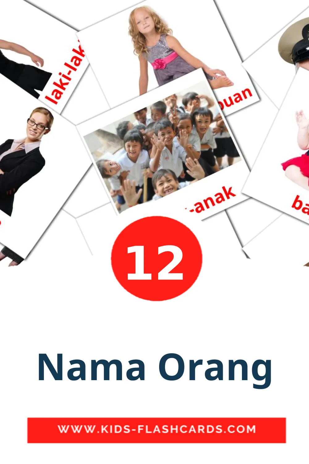 12 Nama Orang Bildkarten für den Kindergarten auf Indonesisch