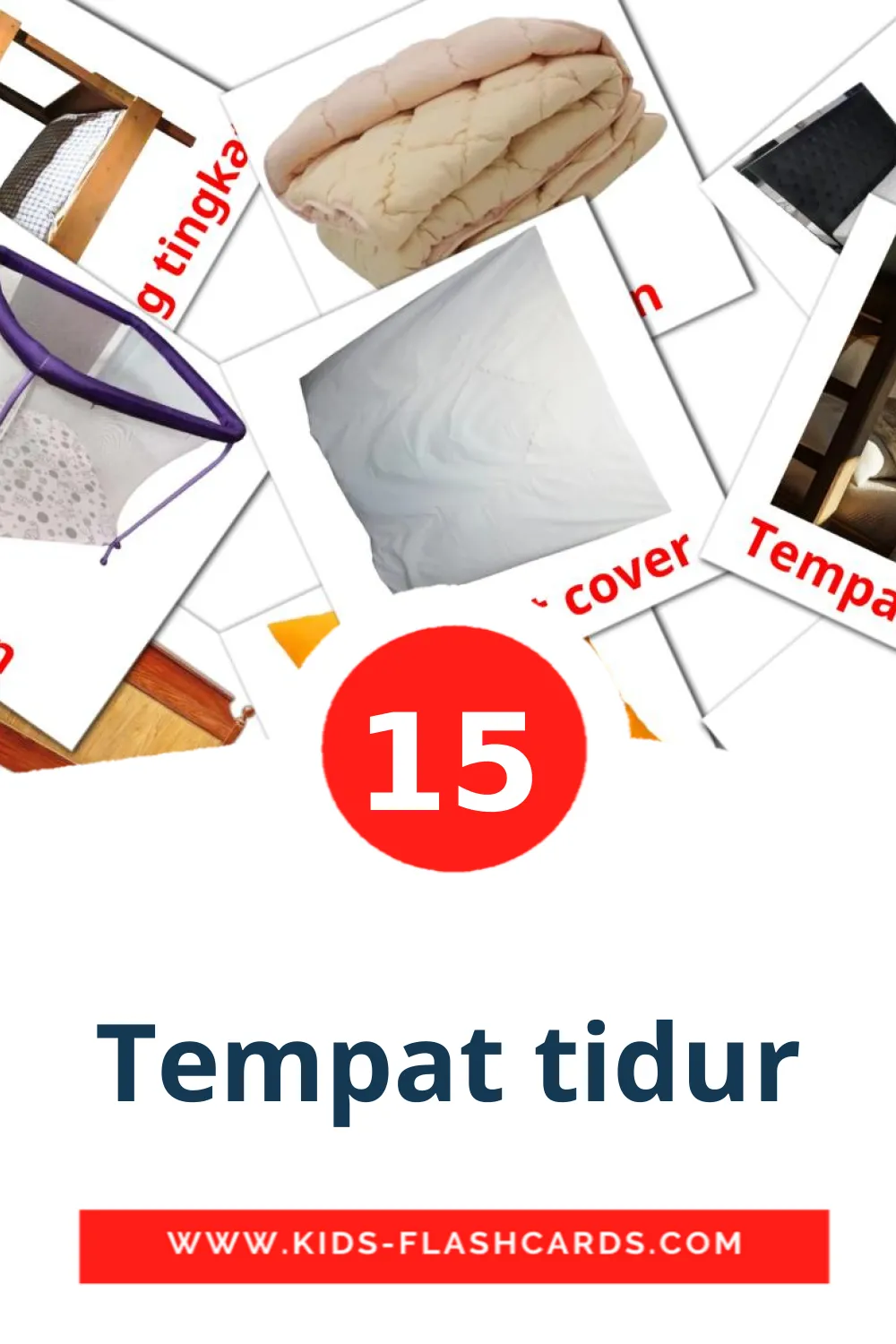 15 tarjetas didacticas de Tempat tidur para el jardín de infancia en indonesio