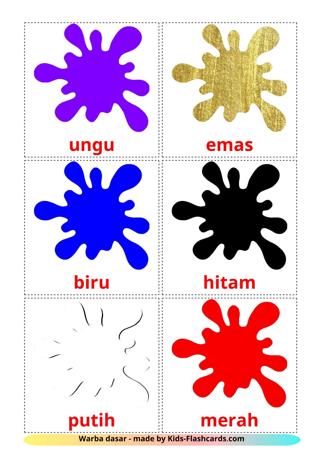 Base colors - 12 Free Printable indonesian Flashcards 
