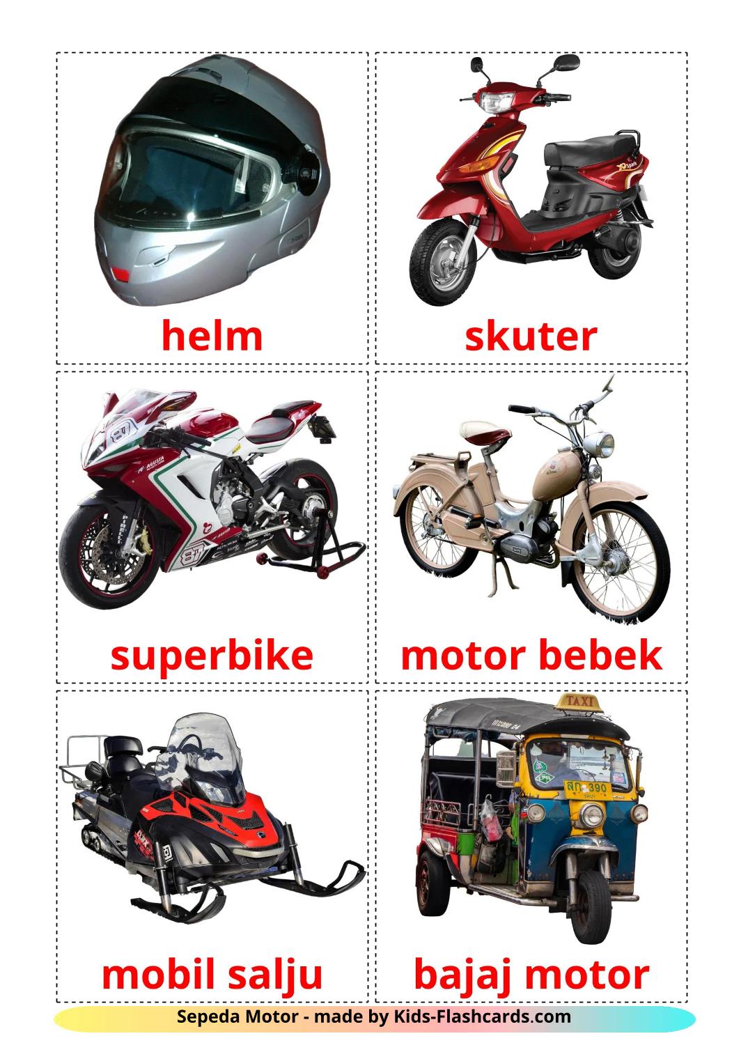 Motocicletas - 13 fichas de indonesio para imprimir gratis 