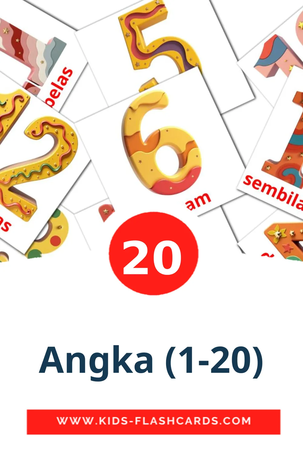 20 Angka (1-20) fotokaarten voor kleuters in het indonesisch