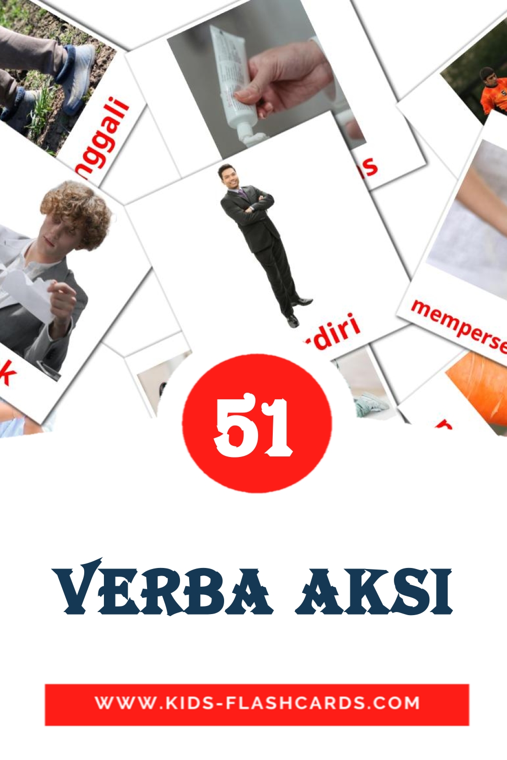 51 Verba aksi Picture Cards for Kindergarden in indonesian