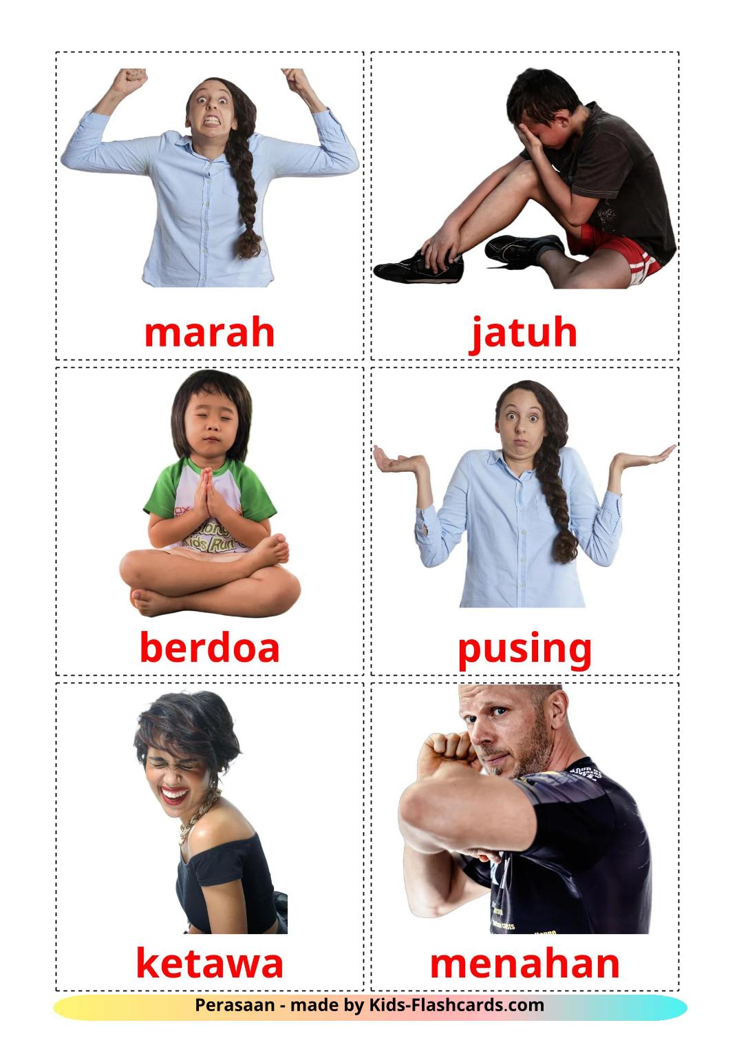 Verbi di Stato - 24 flashcards indonesiano stampabili gratuitamente