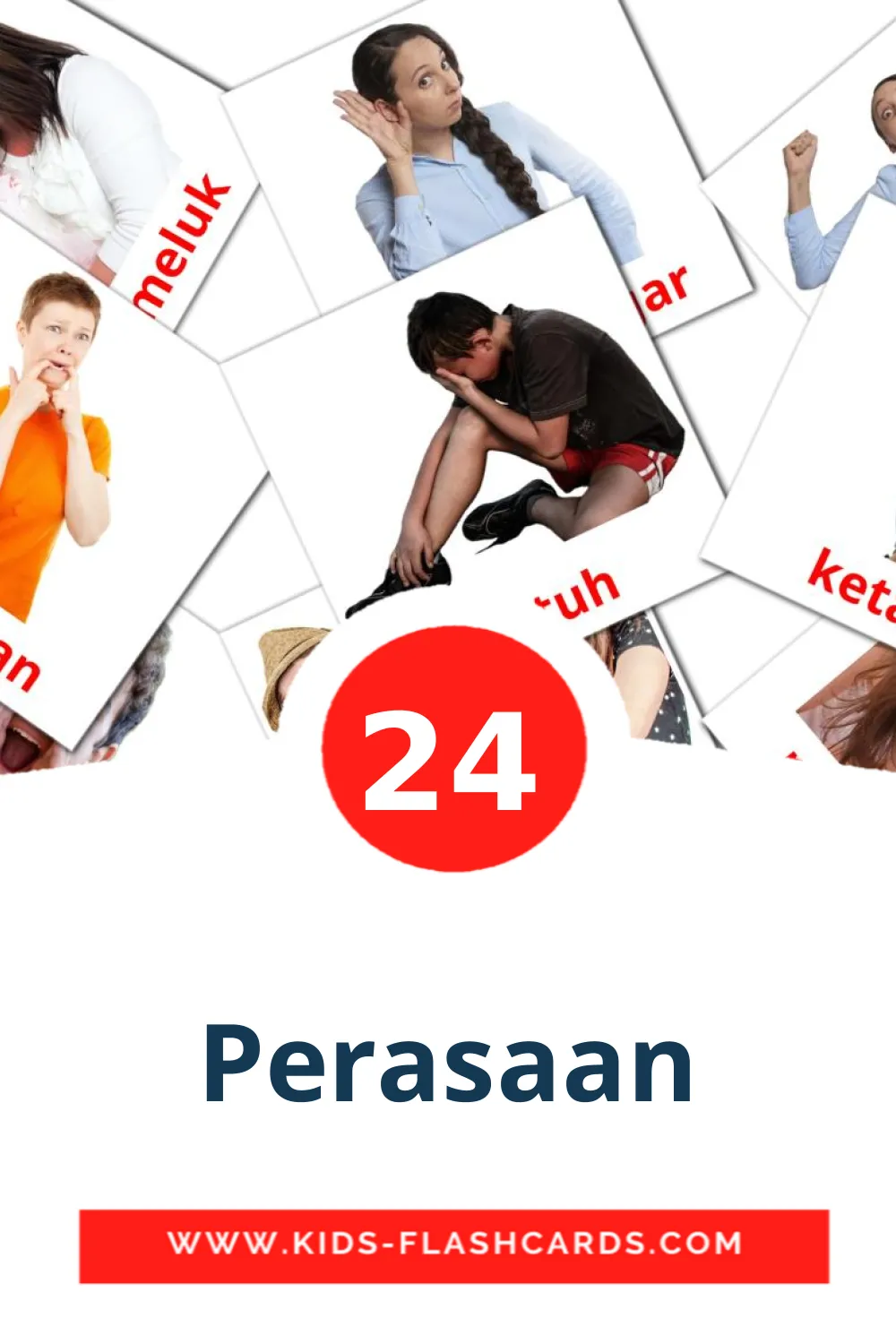 24 carte illustrate di Perasaan per la scuola materna in indonesiano