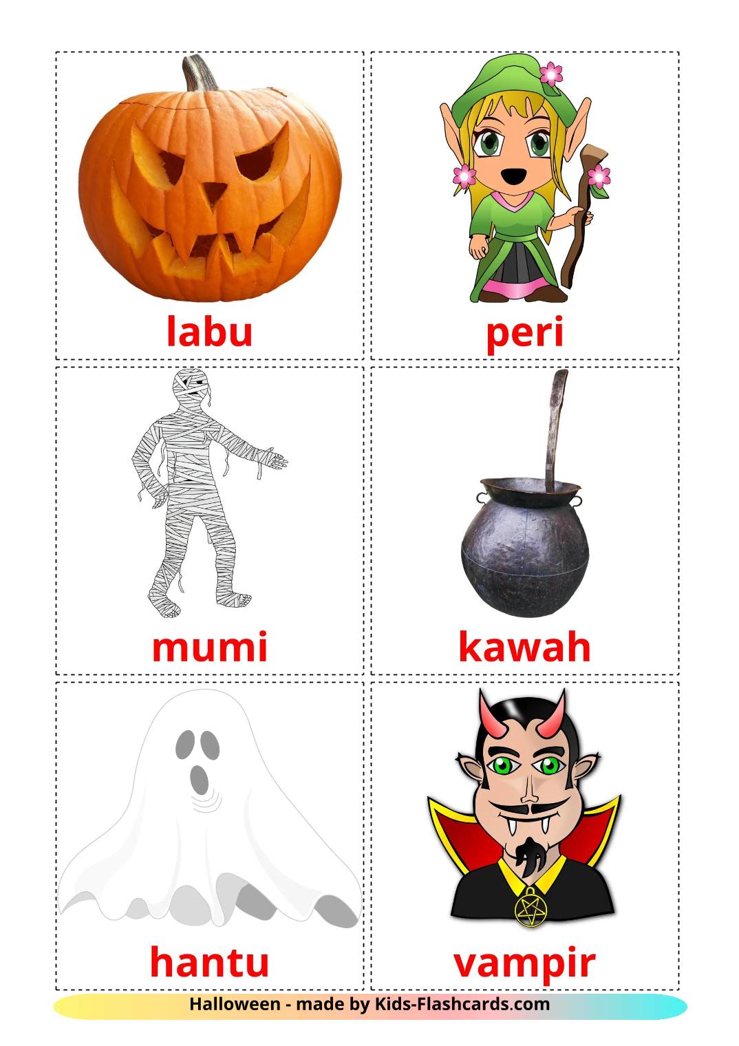 Halloween - 17 kostenlose, druckbare Indonesisch Flashcards 