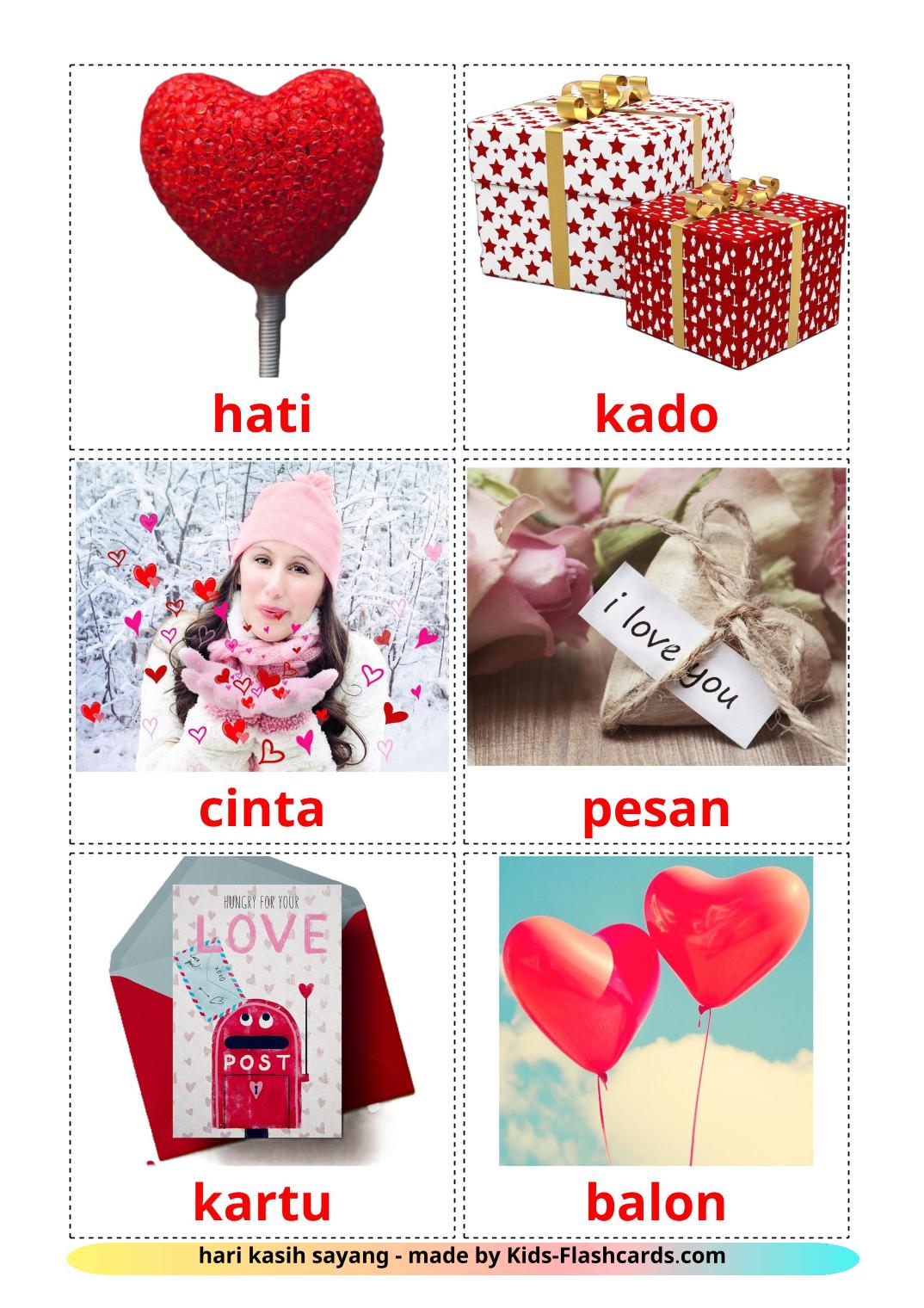 Valentine's Day - 18 Free Printable indonesian Flashcards 