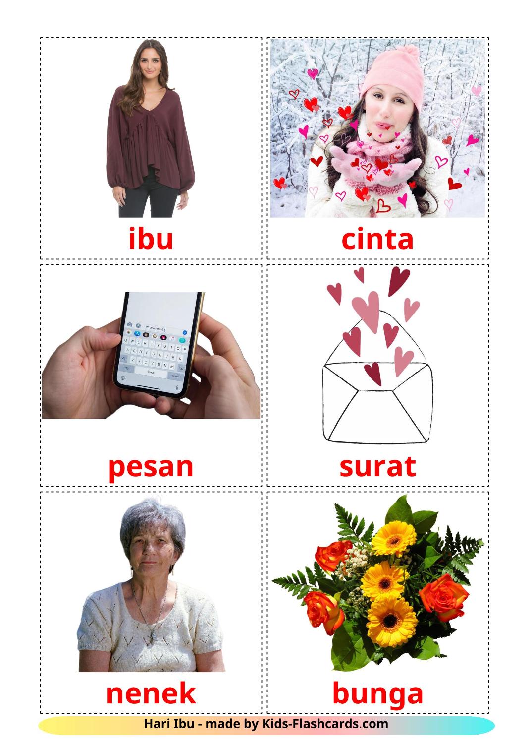 Mother's day - 25 Free Printable indonesian Flashcards 