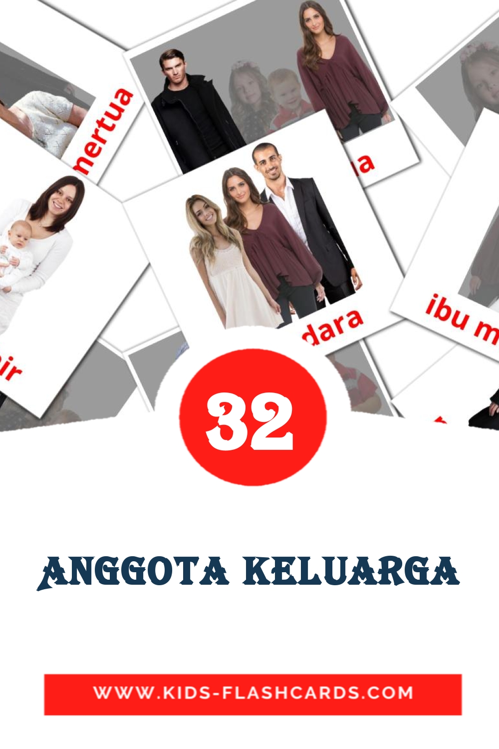 32 Anggota keluarga Picture Cards for Kindergarden in indonesian
