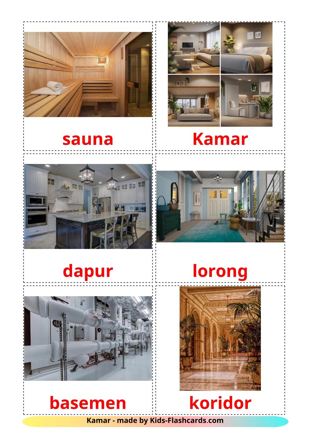 Stanze - 18 flashcards indonesiano stampabili gratuitamente