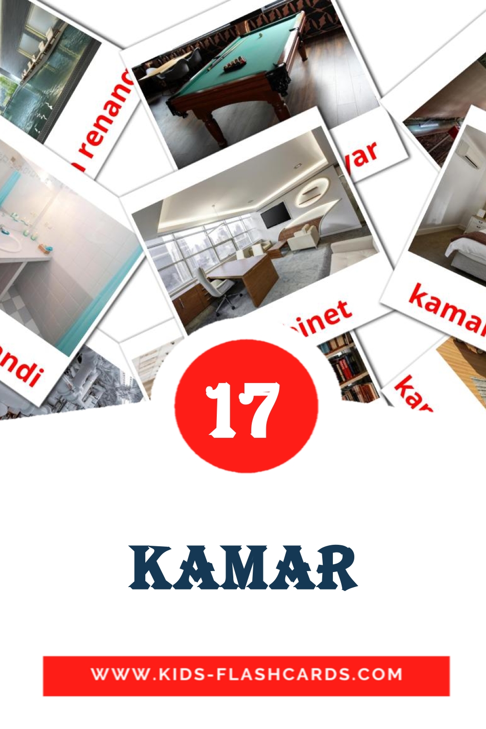 17 cartes illustrées de Kamar pour la maternelle en indonésien