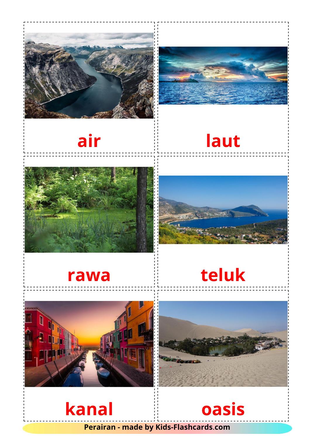 Bodies of Water - 30 Free Printable indonesian Flashcards 