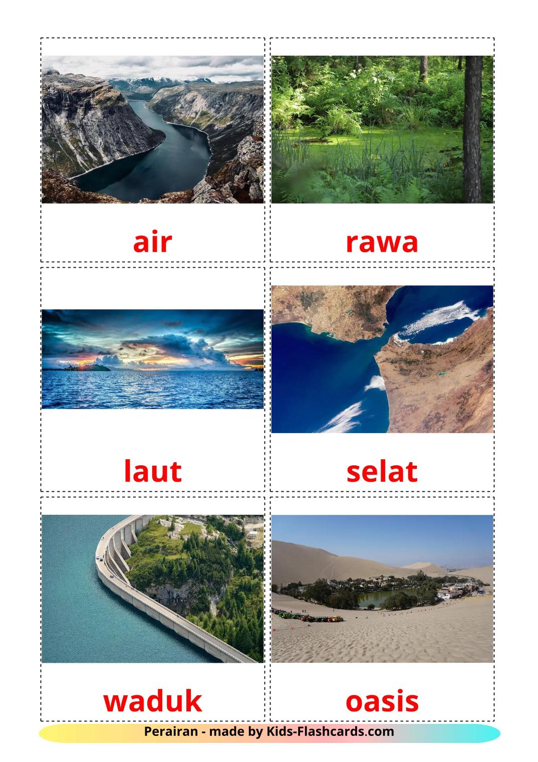 Éléments d'eau - 30 Flashcards indonésien imprimables gratuitement