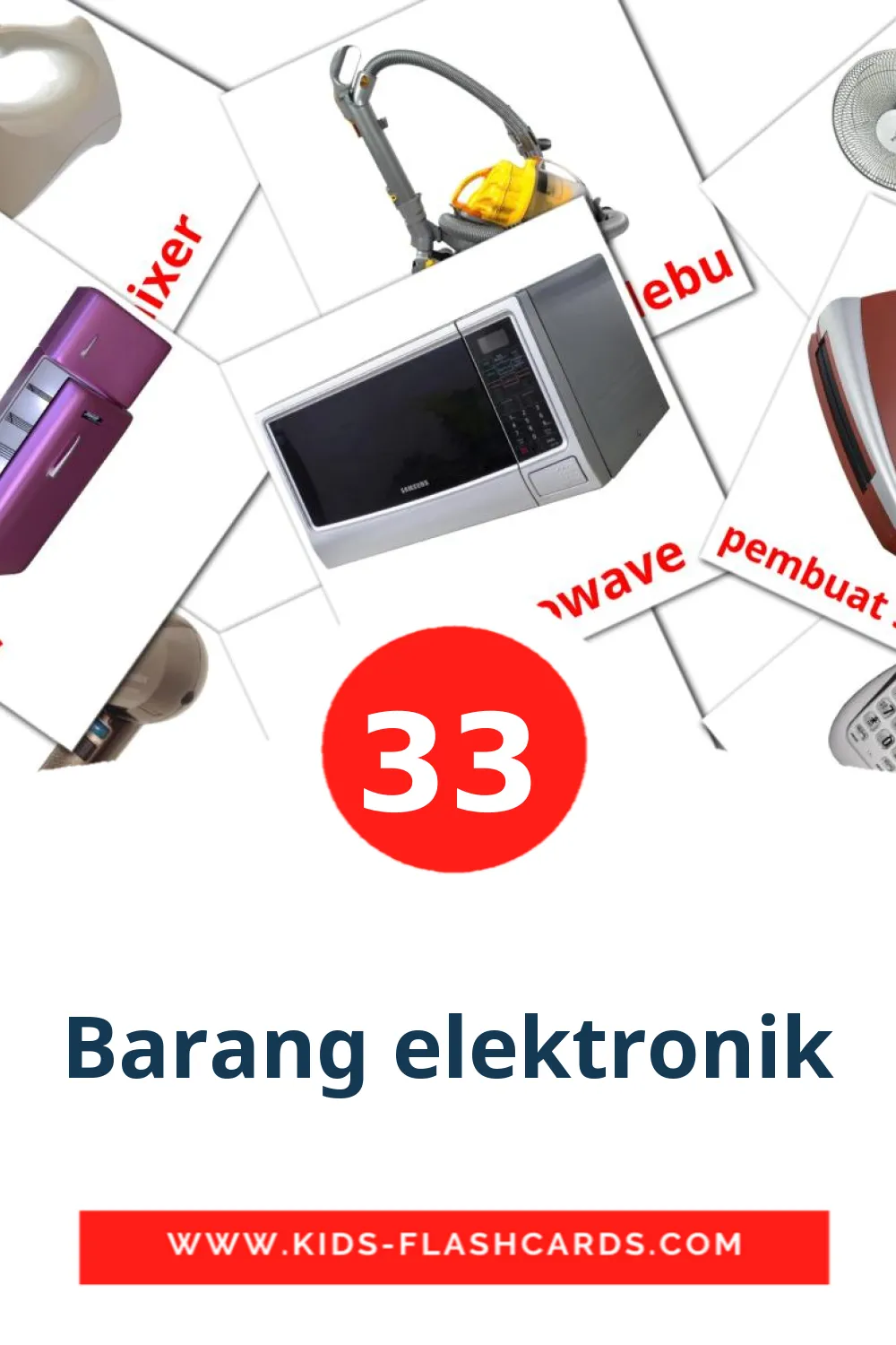 33 cartes illustrées de Barang elektronik pour la maternelle en indonésien