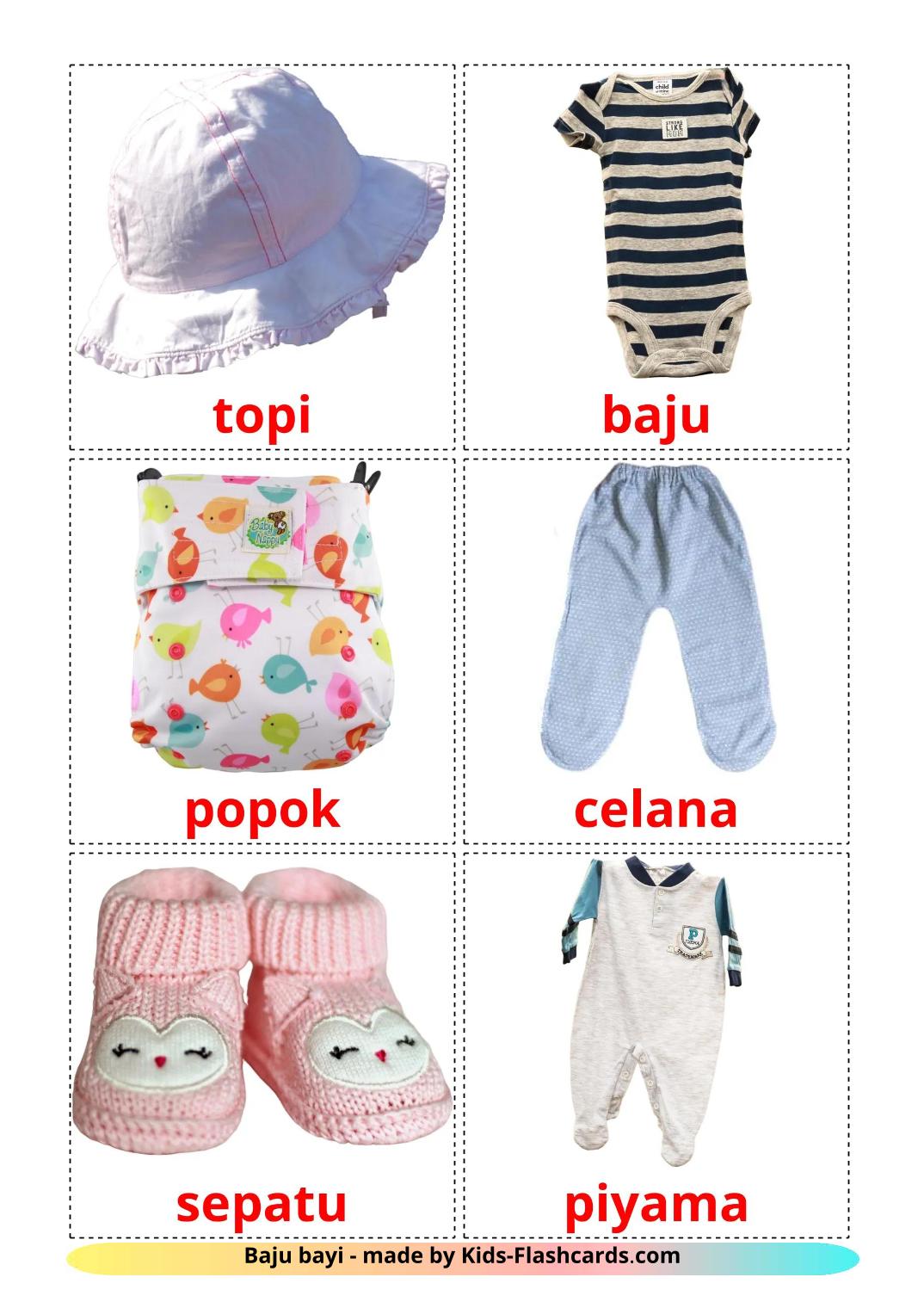 Baby clothes - 12 Free Printable indonesian Flashcards 