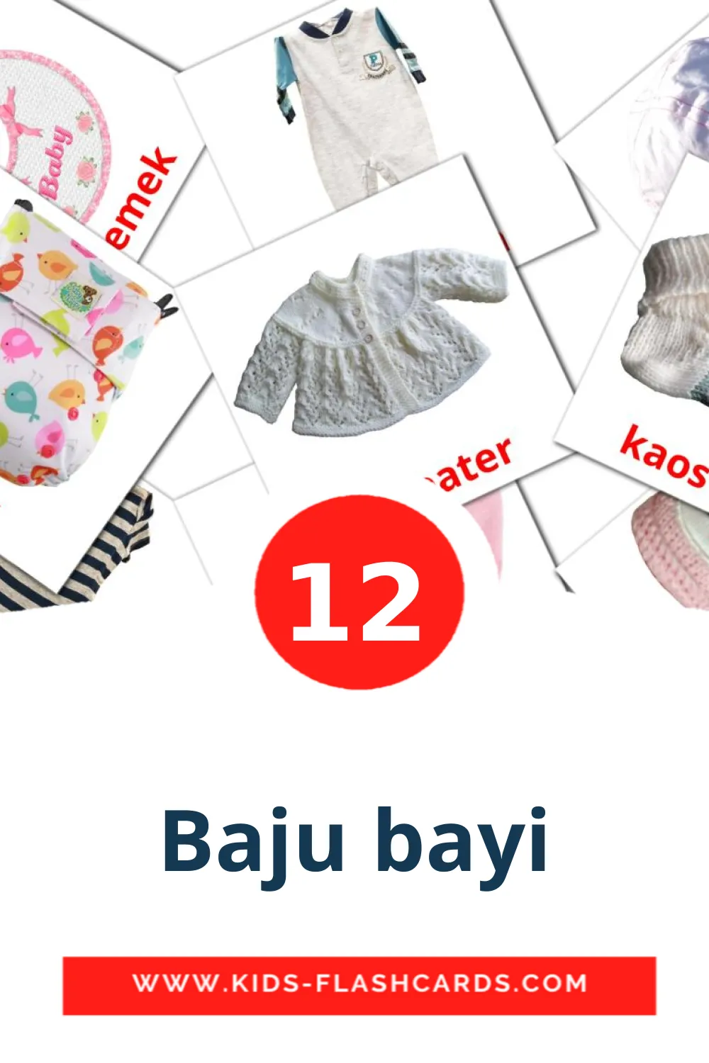 12 Baju bayi Picture Cards for Kindergarden in indonesian