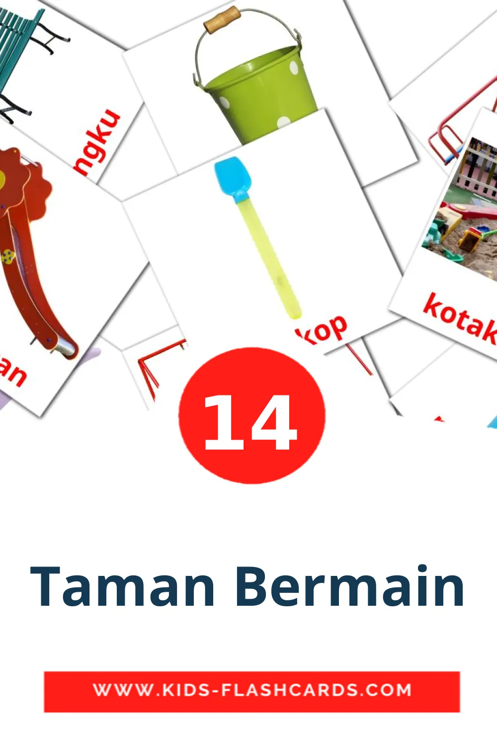 14 cartes illustrées de Taman Bermain pour la maternelle en indonésien