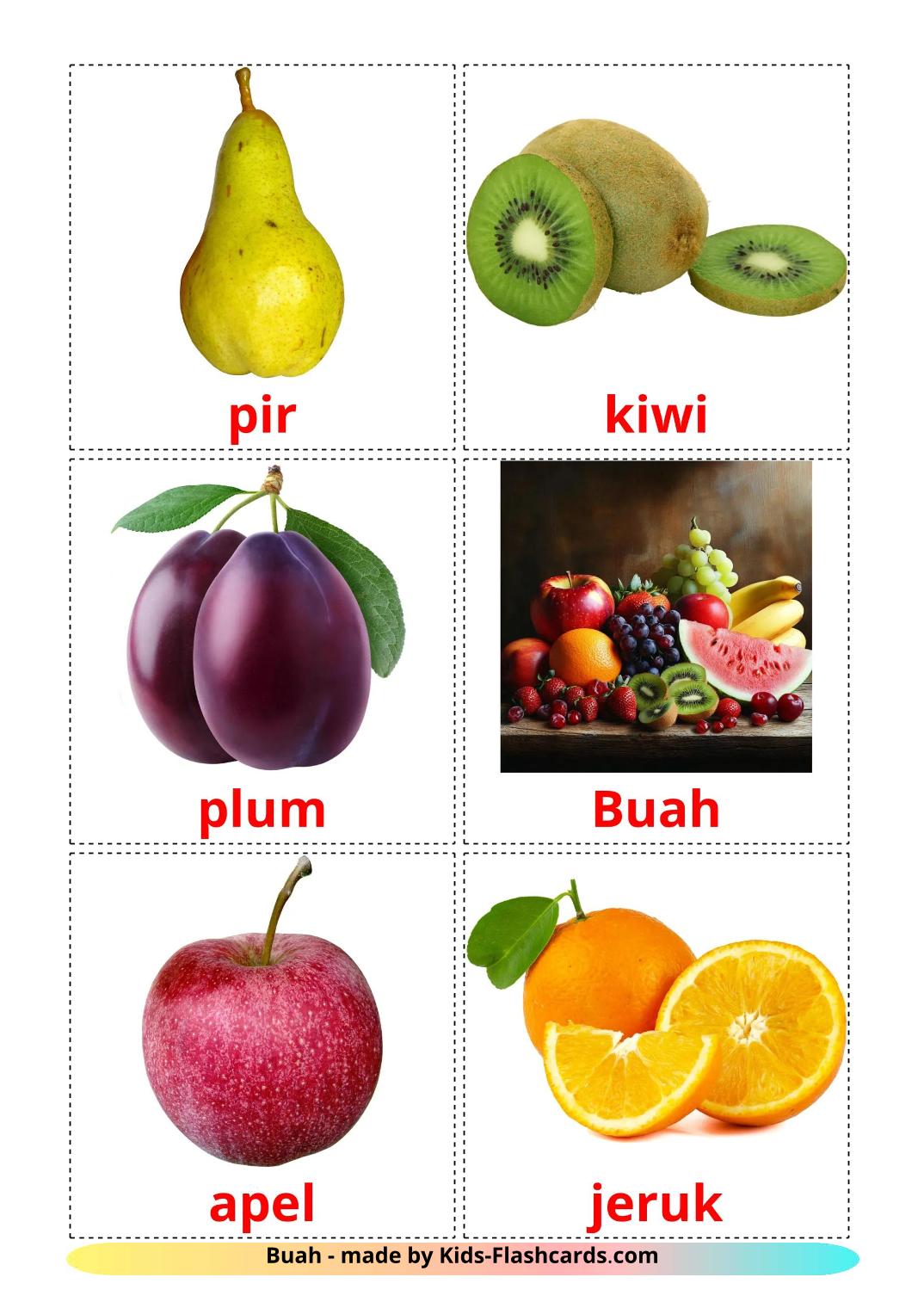 Les Fruits - 21 Flashcards indonésien imprimables gratuitement