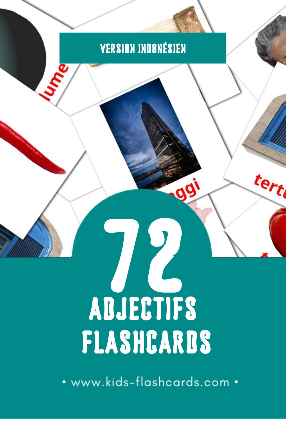 Flashcards Visual Adjective pour les tout-petits (72 cartes en Indonésien)