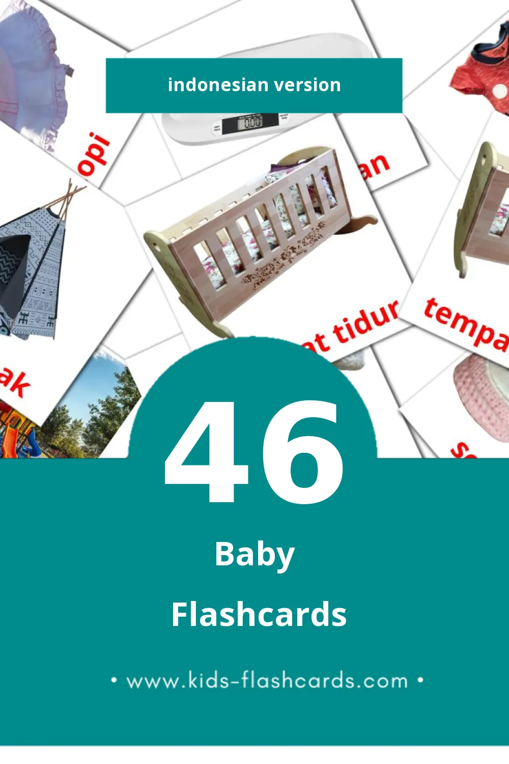 Visual Anak anak Flashcards for Toddlers (46 cards in Indonesian)