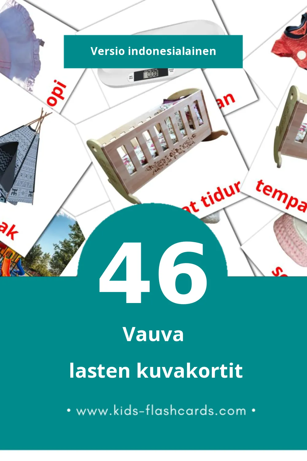 Anak anak lasten kuvakortit pikkulapsille (46 korttia Indonesialaiseksi)