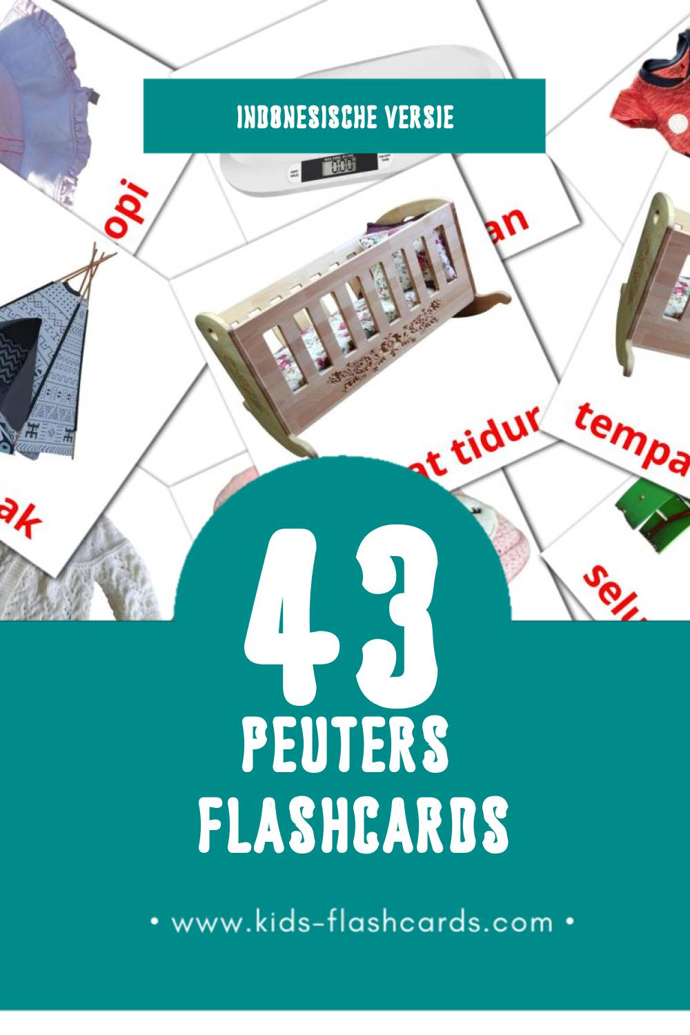 Visuele Anak anak Flashcards voor Kleuters (43 kaarten in het Indonesisch)
