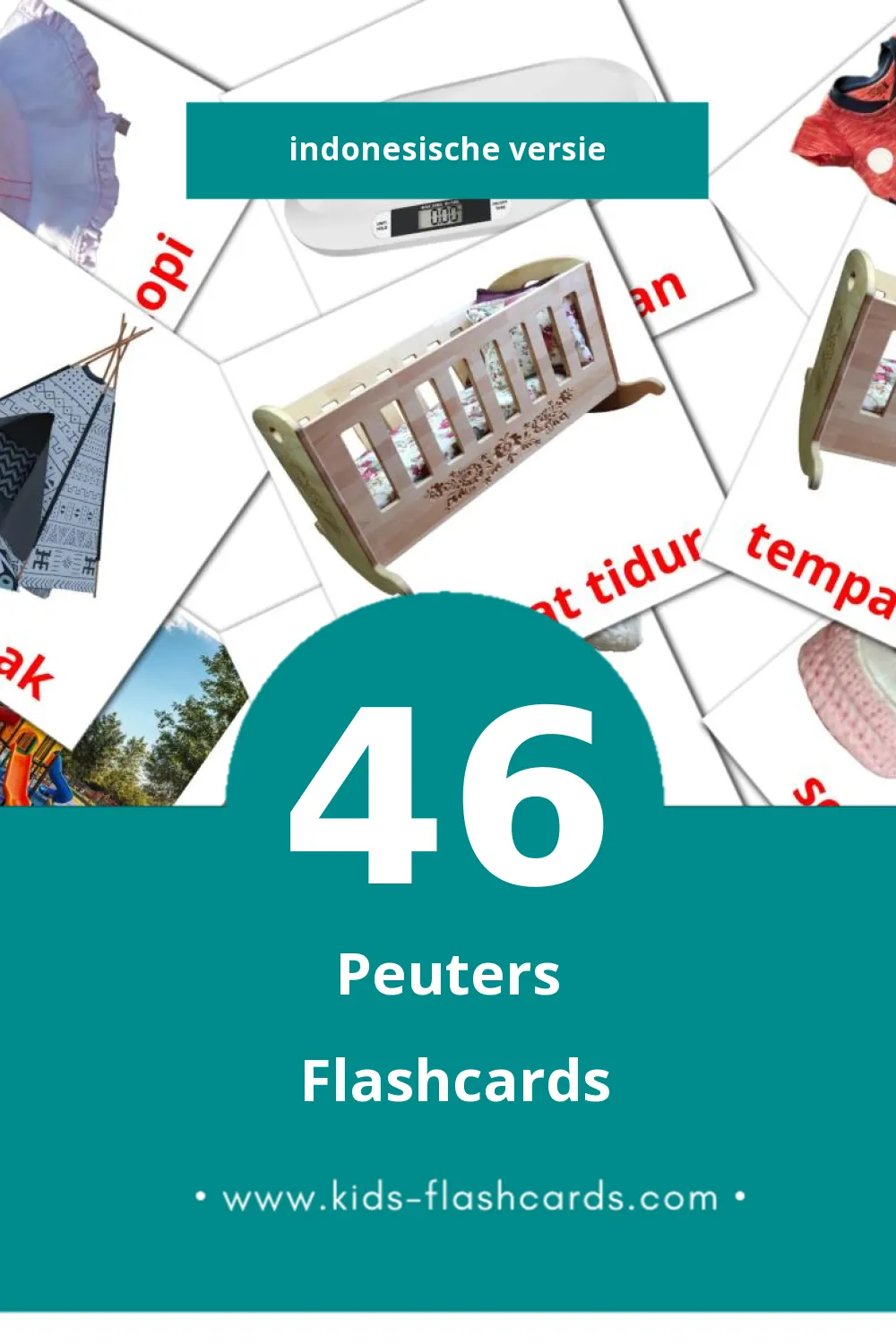 Visuele Anak anak Flashcards voor Kleuters (46 kaarten in het Indonesisch)