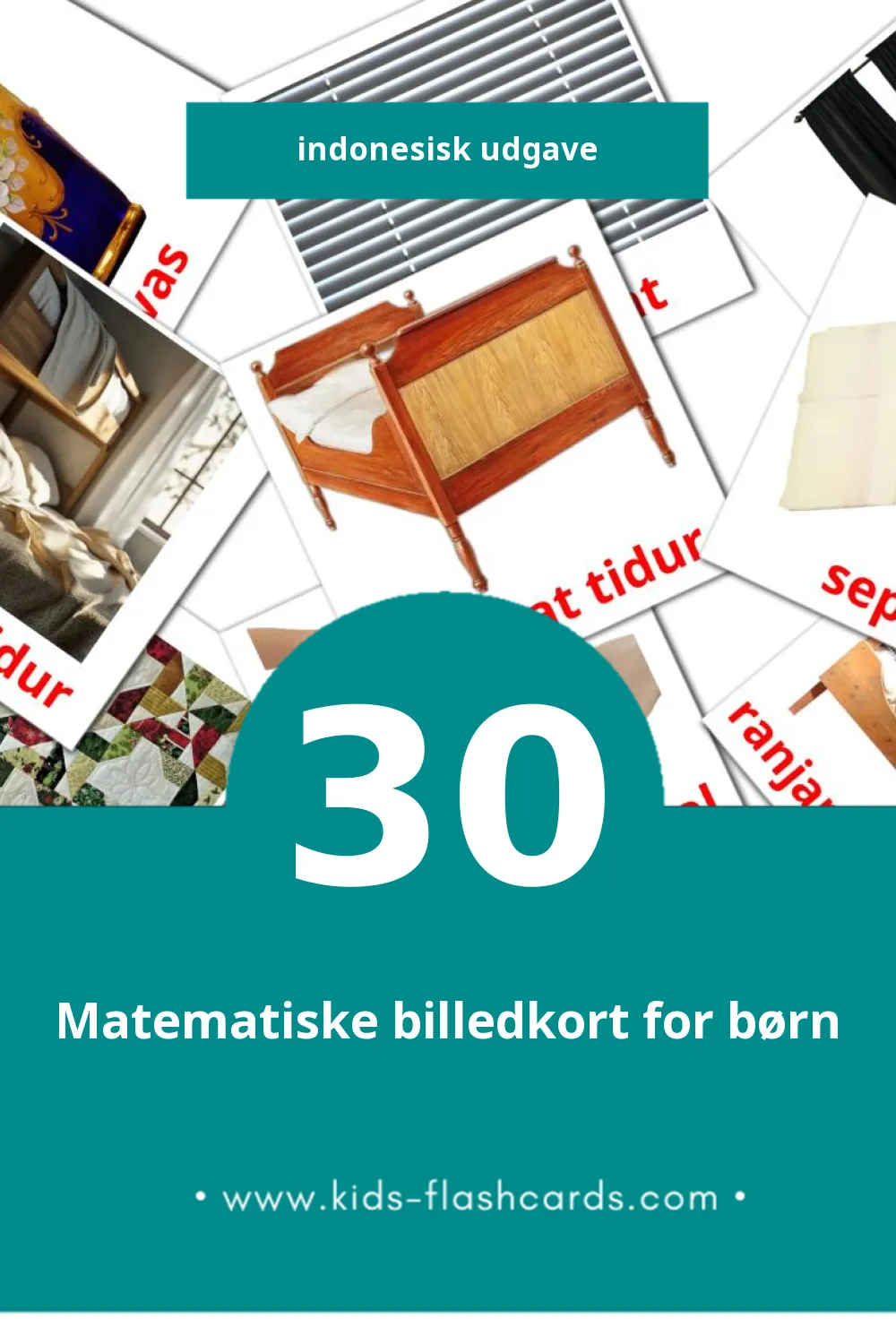 Visuelle billedkort for børn om Kamar tidur til småbørn (30 kort på Indonesisk)