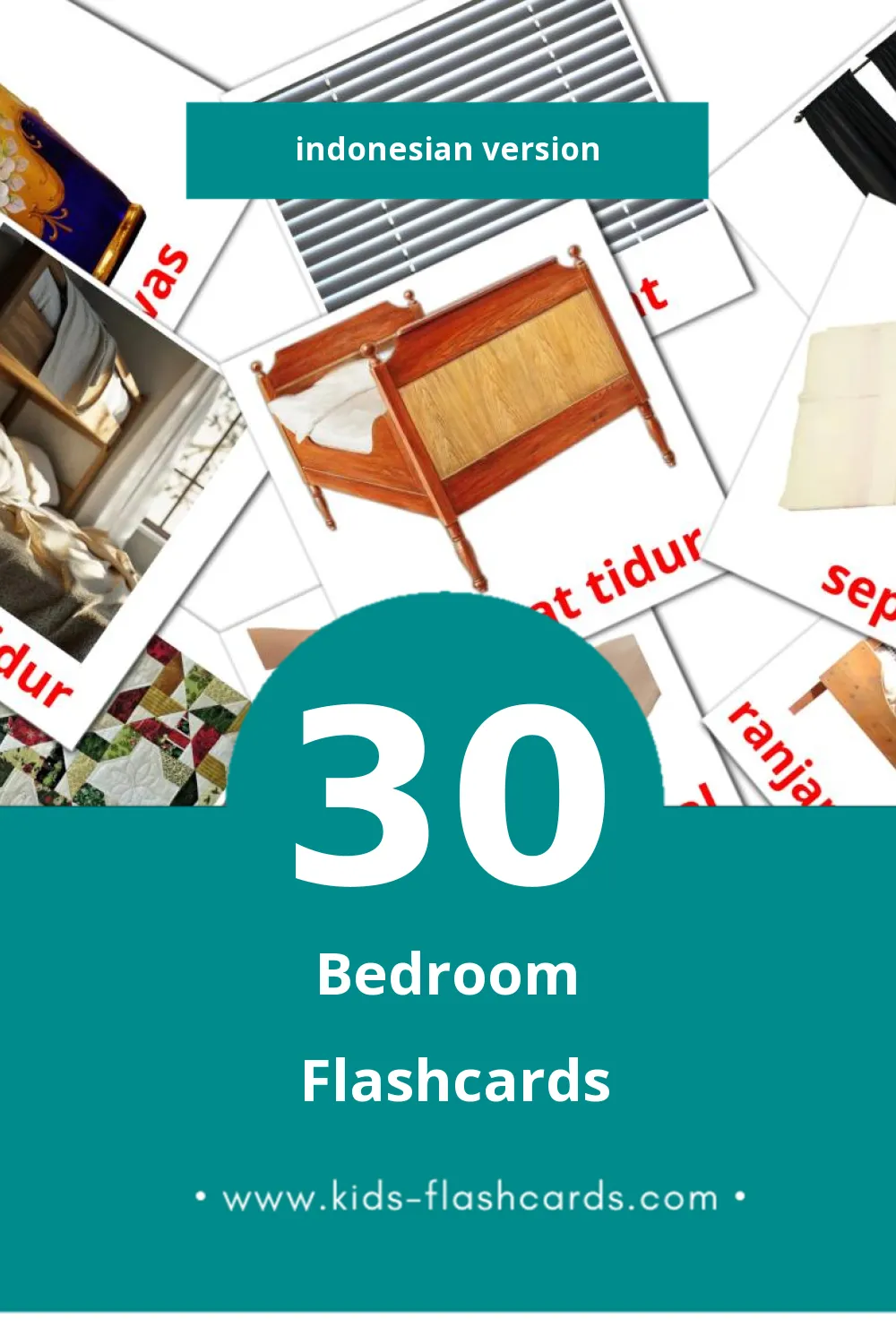 Visual Kamar tidur Flashcards for Toddlers (30 cards in Indonesian)