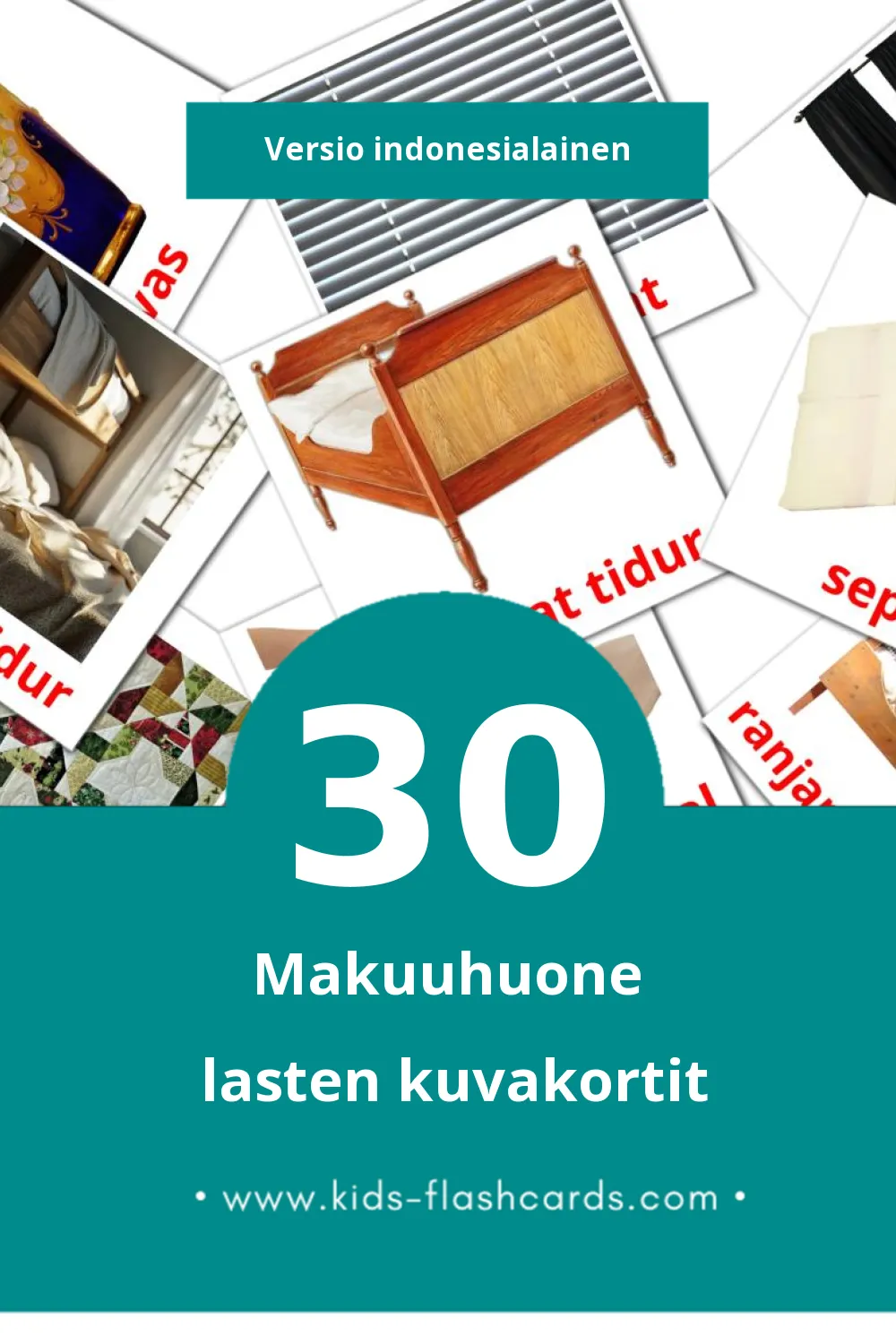 Kamar tidur lasten kuvakortit pikkulapsille (30 korttia Indonesialaiseksi)