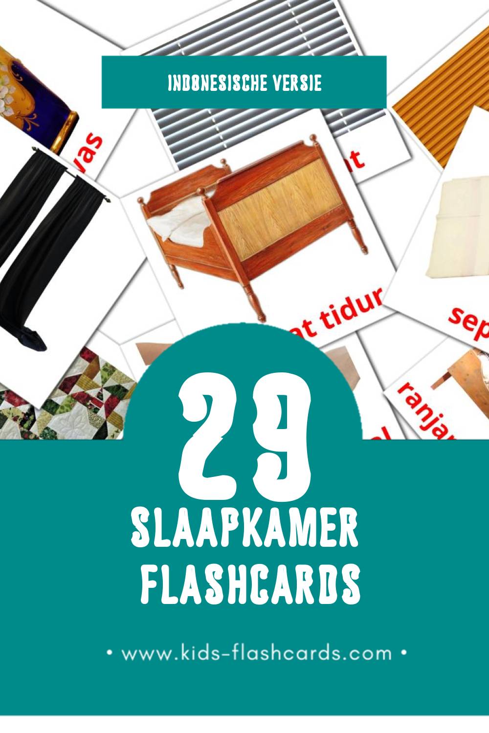 Visuele Kamar tidur Flashcards voor Kleuters (29 kaarten in het Indonesisch)