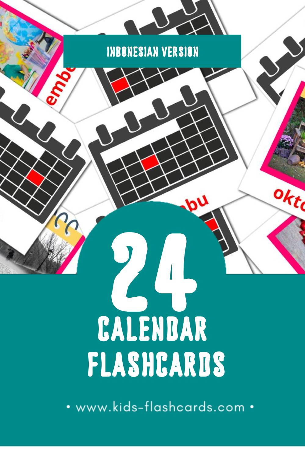 Visual Kalender Flashcards for Toddlers (24 cards in Indonesian)