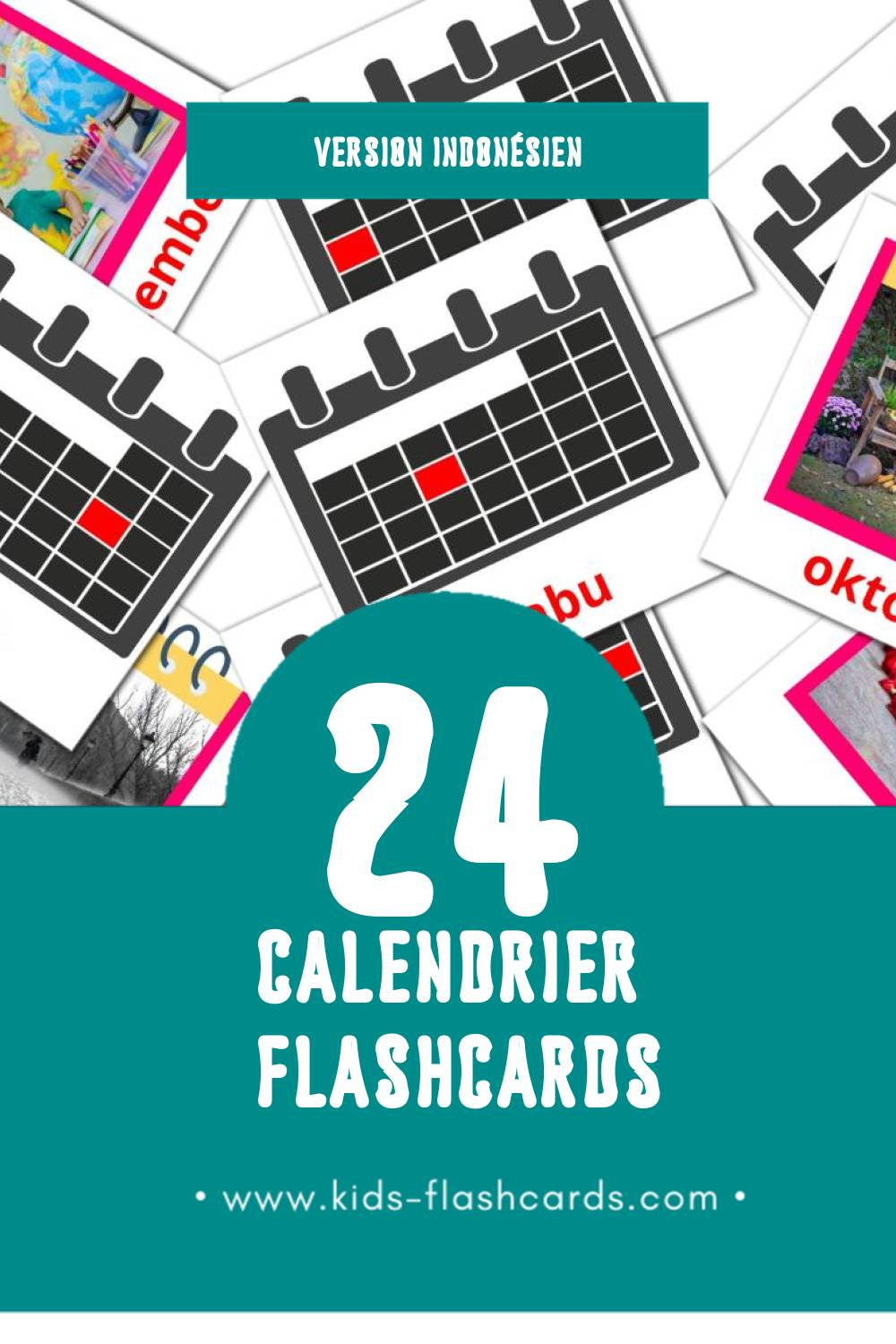 Flashcards Visual Kalender pour les tout-petits (24 cartes en Indonésien)
