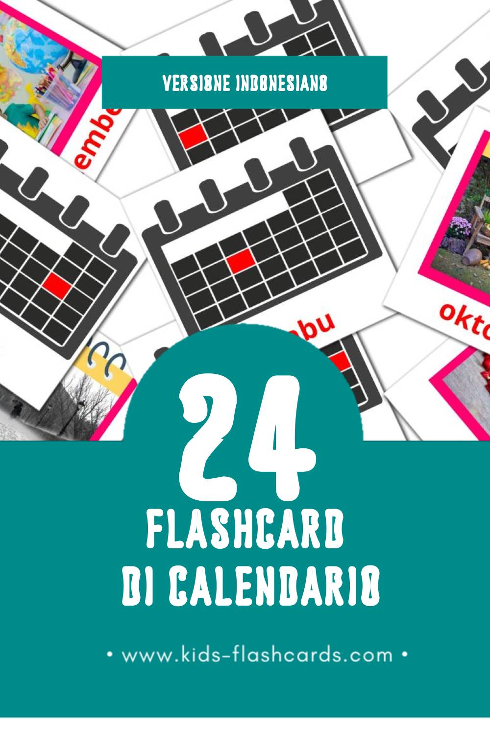 Schede visive sugli Kalender per bambini (24 schede in Indonesiano)
