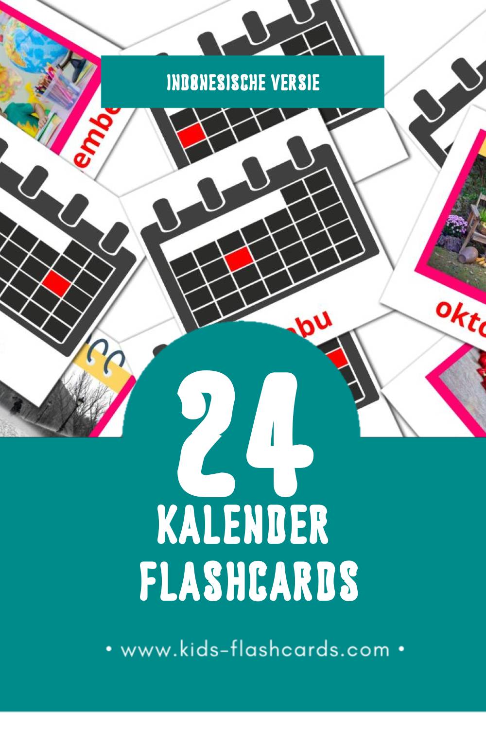 Visuele Kalender Flashcards voor Kleuters (24 kaarten in het Indonesisch)