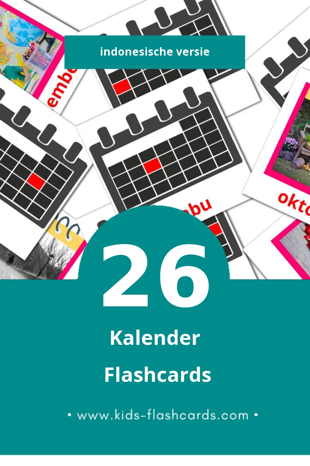 Visuele Kalender Flashcards voor Kleuters (26 kaarten in het Indonesisch)