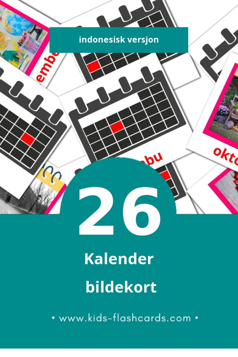 Visuelle Kalender bildekort for småbarn (26 kort på Indonesisk)