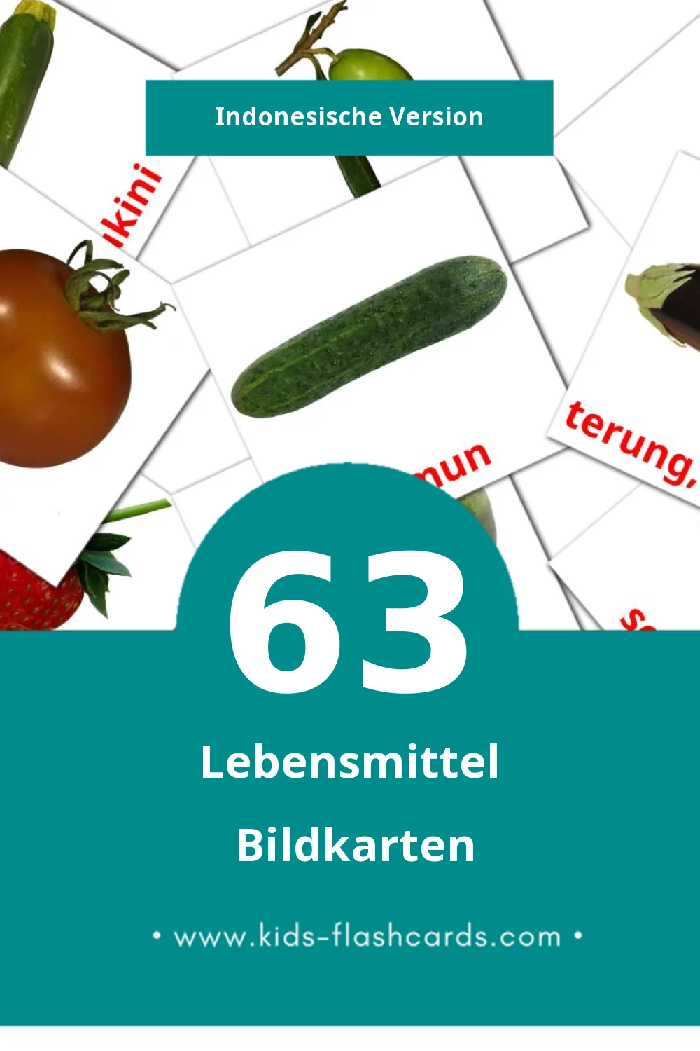 Visual Buah - buahan Flashcards für Kleinkinder (63 Karten in Indonesisch)