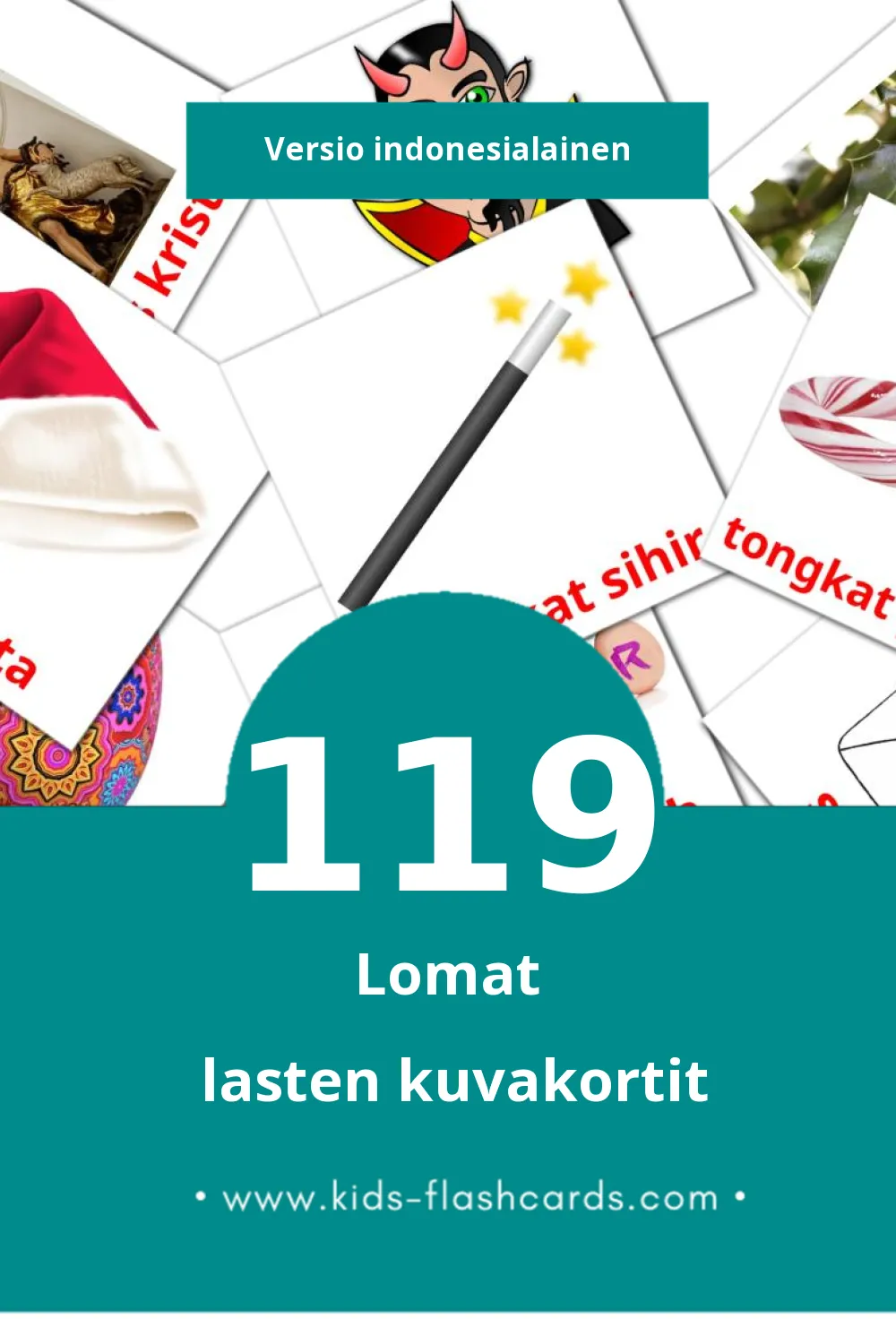 Liburan lasten kuvakortit pikkulapsille (119 korttia Indonesialaiseksi)