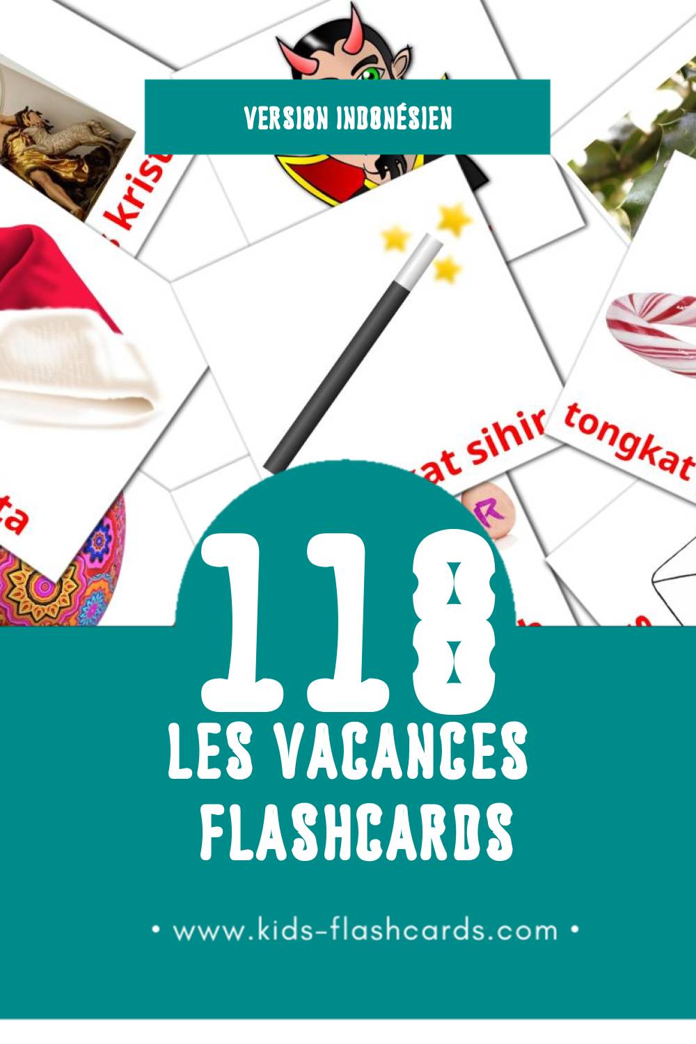 Flashcards Visual Liburan pour les tout-petits (118 cartes en Indonésien)