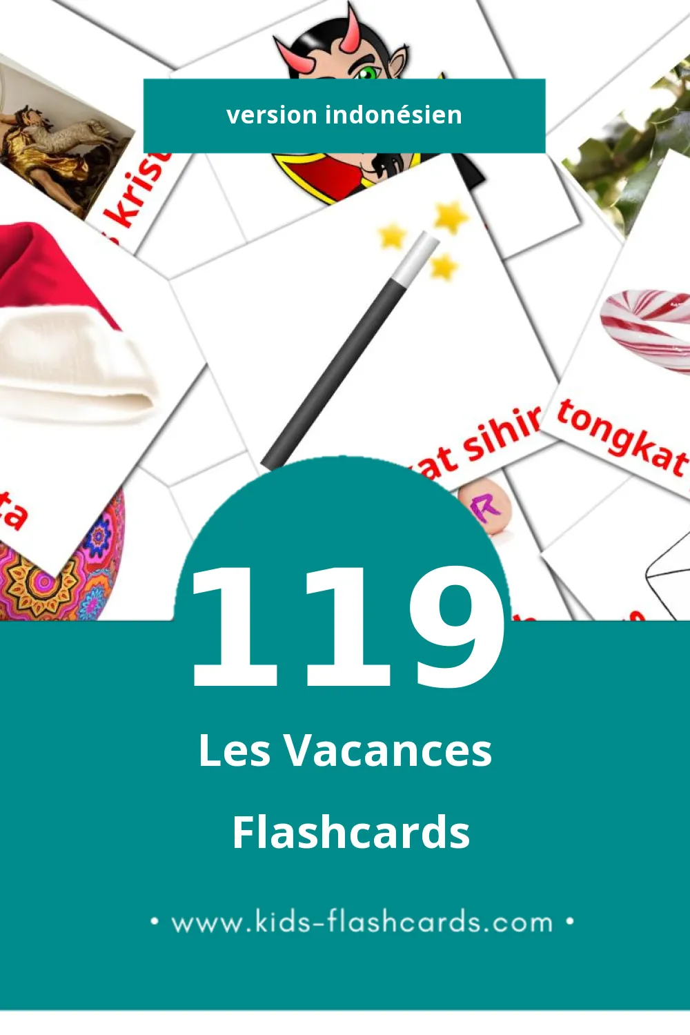 Flashcards Visual Liburan pour les tout-petits (119 cartes en Indonésien)