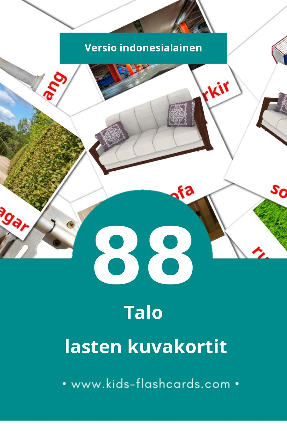 Rumah lasten kuvakortit pikkulapsille (88 korttia Indonesialaiseksi)