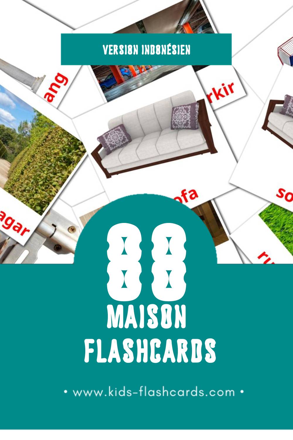 Flashcards Visual Rumah pour les tout-petits (88 cartes en Indonésien)