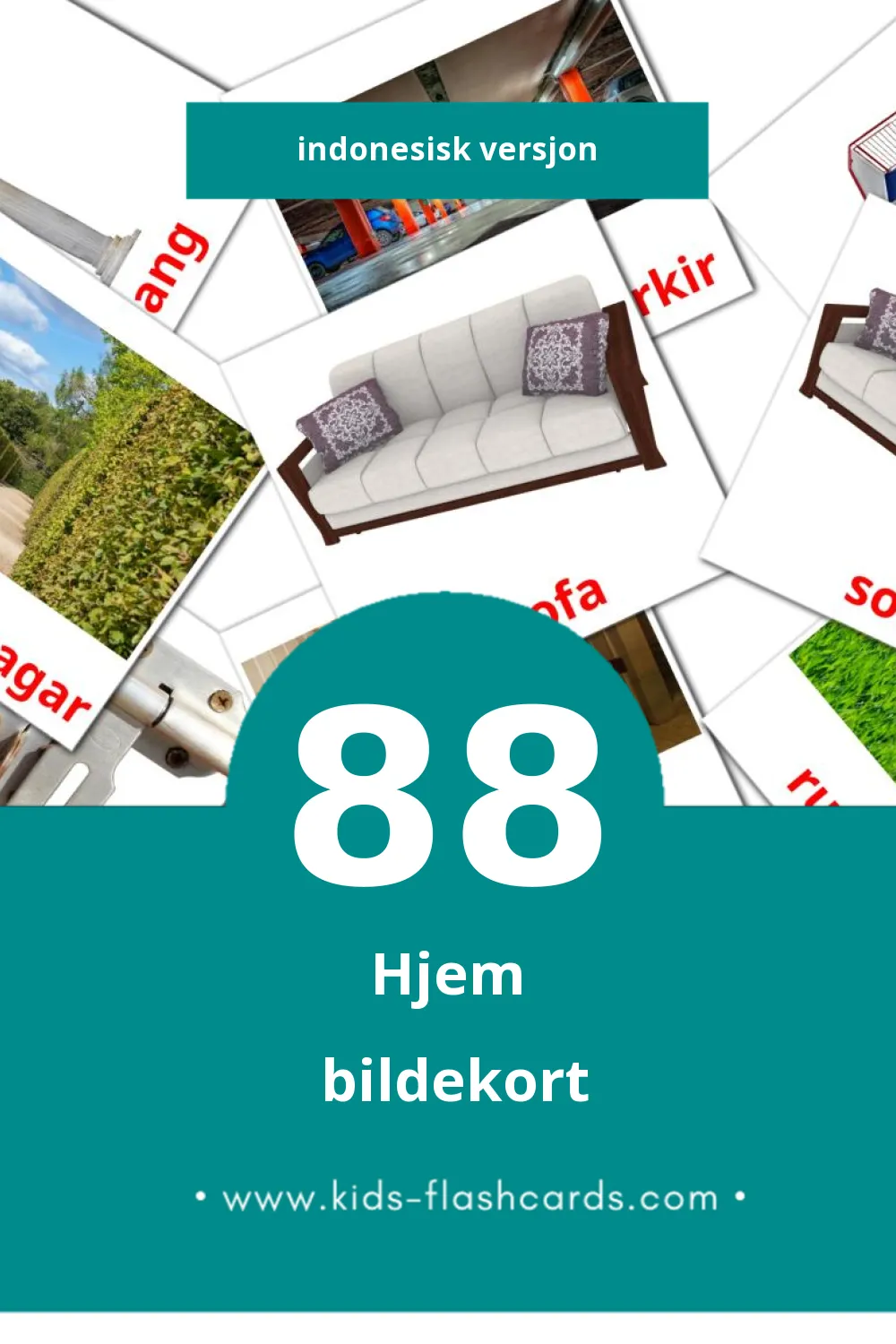 Visuelle Rumah bildekort for småbarn (88 kort på Indonesisk)